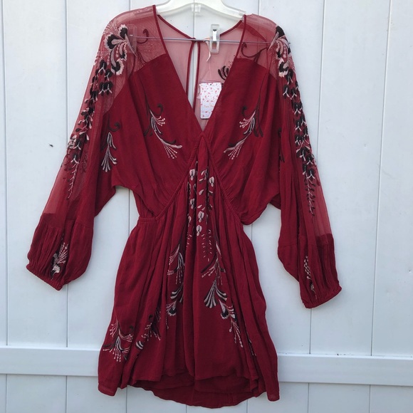 .Free People Embroidered Long Sleeve Mini Dress - Picture 4 of 8